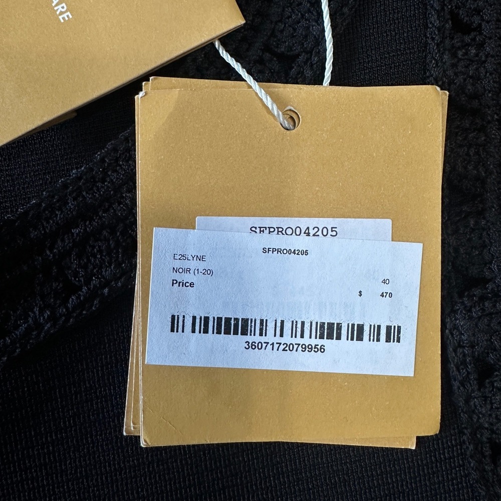 Sandro Crochet Fringe Black Resort Concert Midi Knit Dress, Cocktail LBD Large/8 - Picture 14 of 16